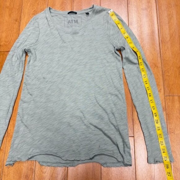 ATM Womens Slub Jersey Long Sleeve Destroyed Wash Tee Green Size XS Distressed - Picture 8 of 11